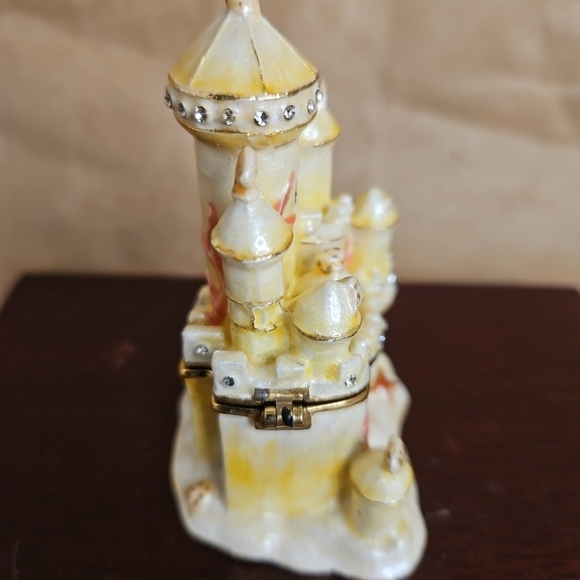 Jeweled Swarovski Enamel Yellow Sandcastle Trinket Box - Picture 2 of 7